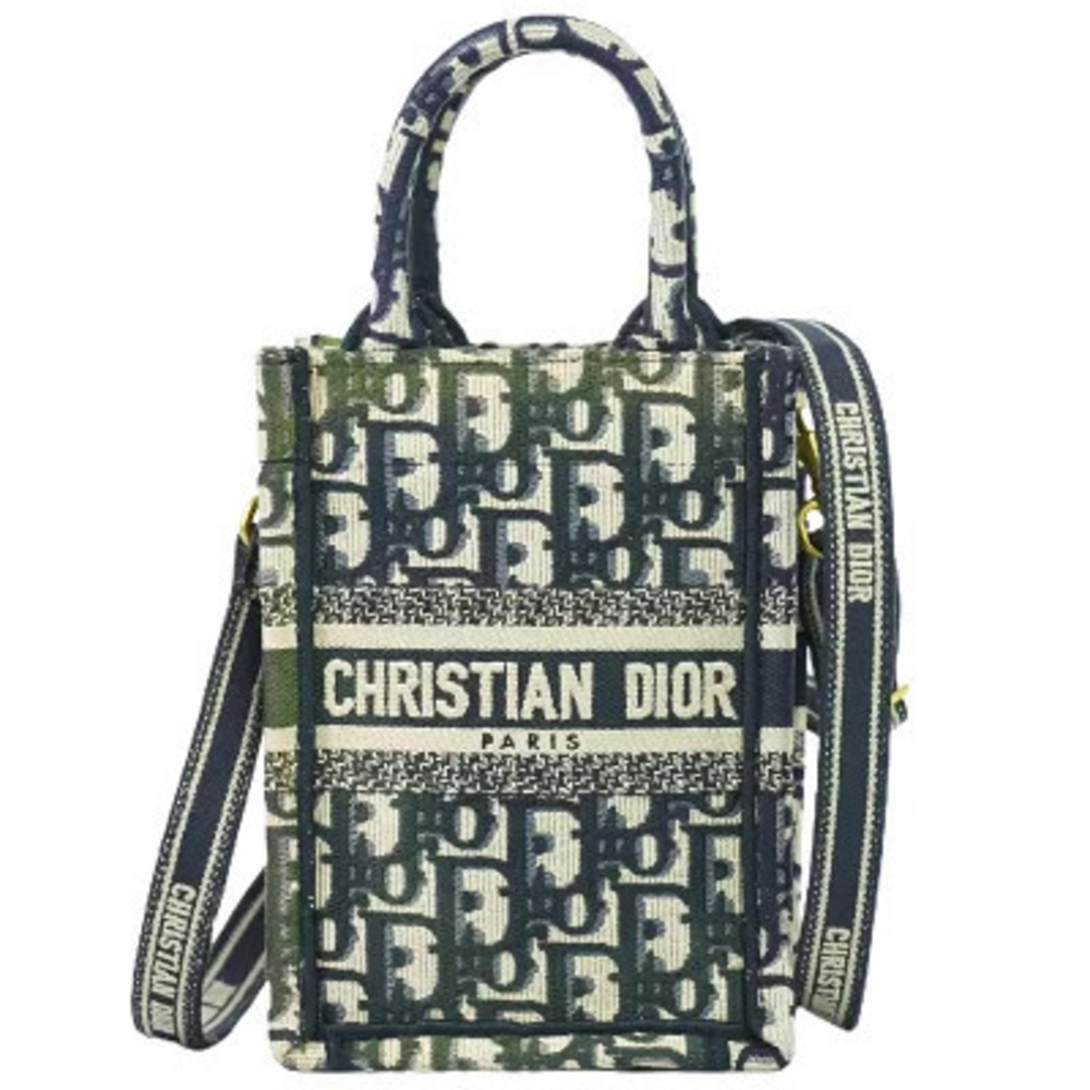 Christian Dior Book Tote Oblique Phone Bag Canvas Shoulder Bag Navy Blue